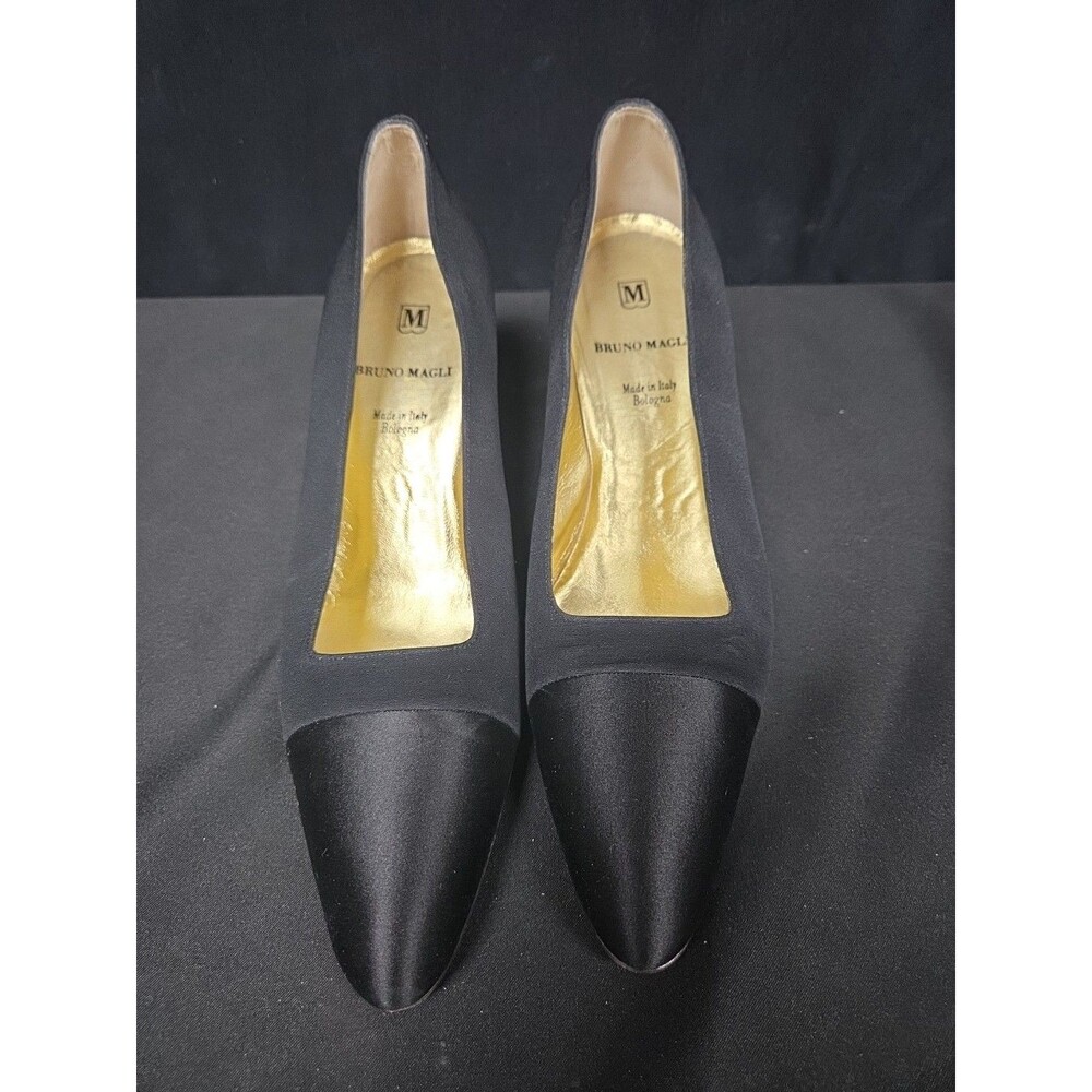 Bruno Magli Satin Cap Toe Heels Pumps Size 8 B Italy Vintage 1990s Bologna - Picture 2 of 7